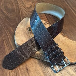 Talbots Crocodile Pattern Leather Belt - Dark Brown - Small